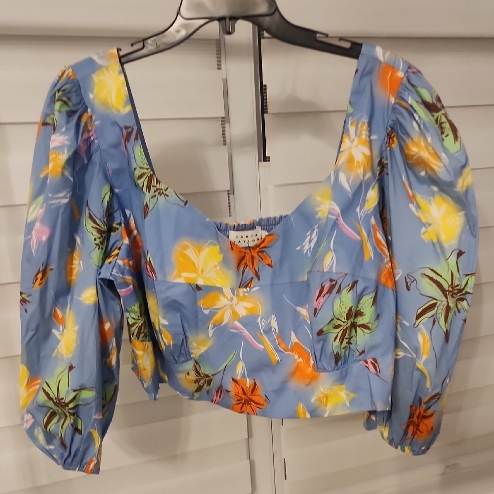 Tanya Taylor Aileen Stretch Poplin Crop Top Size 16 - Picture 3 of 6